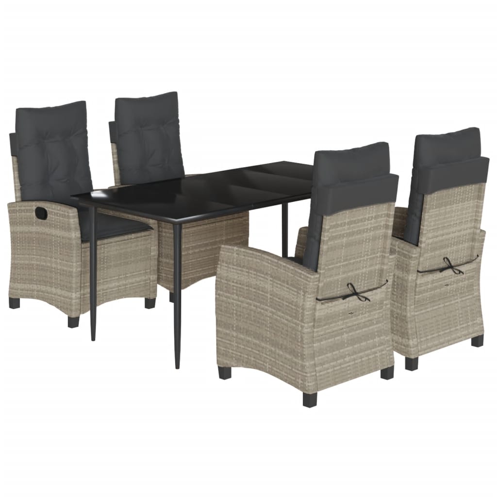 5-tlg. Garten-Essgruppe mit Kissen Hellgrau Poly Rattan